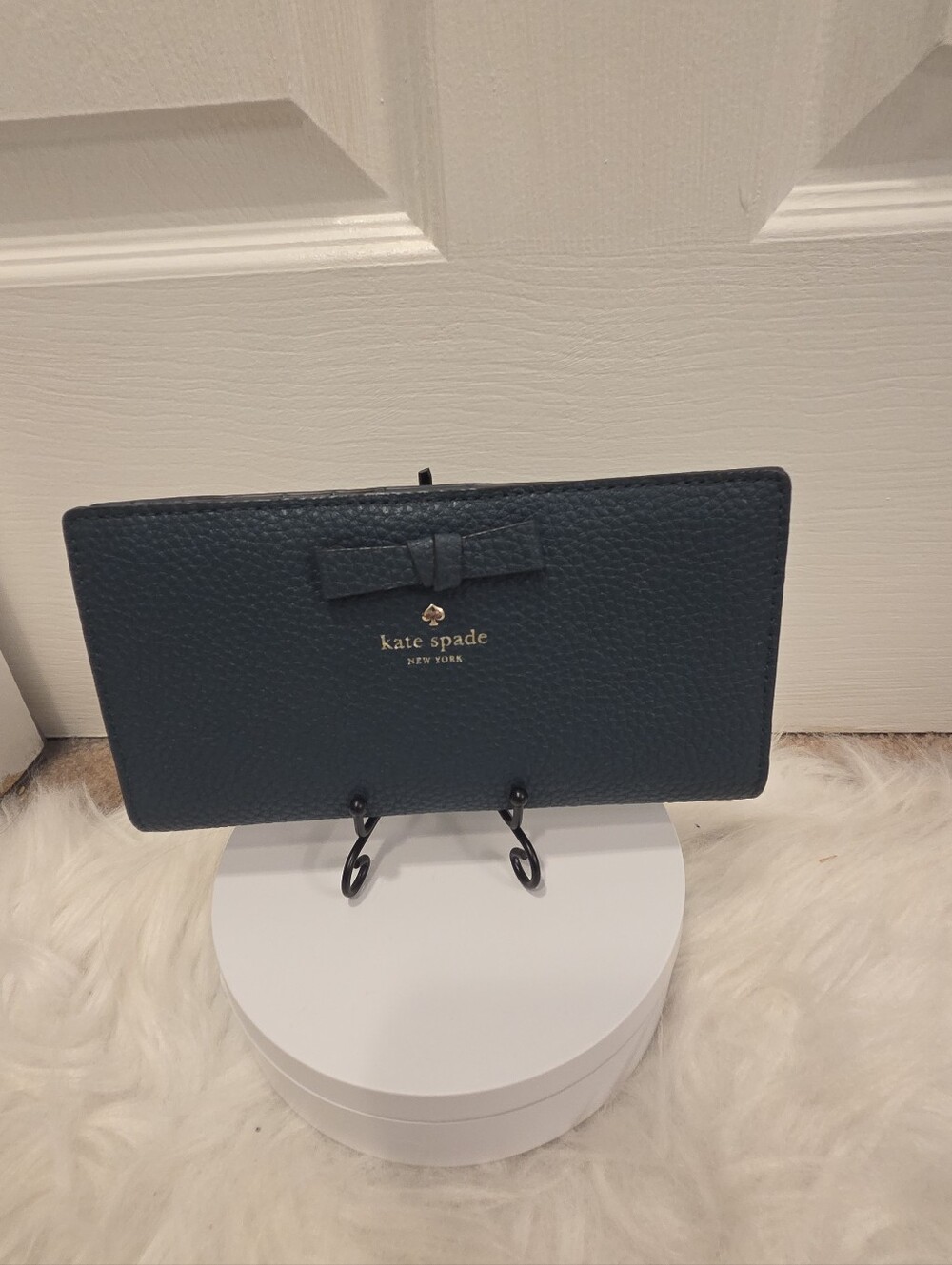 Kate Spade NWOT Dark Teal Pebbled Leather Bow Wallet